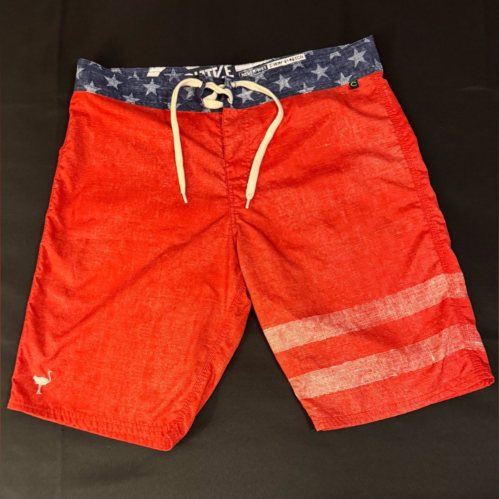 The Chive Men’s Stars & Stripes Quick-Dry Swim Trunks. Size 34.